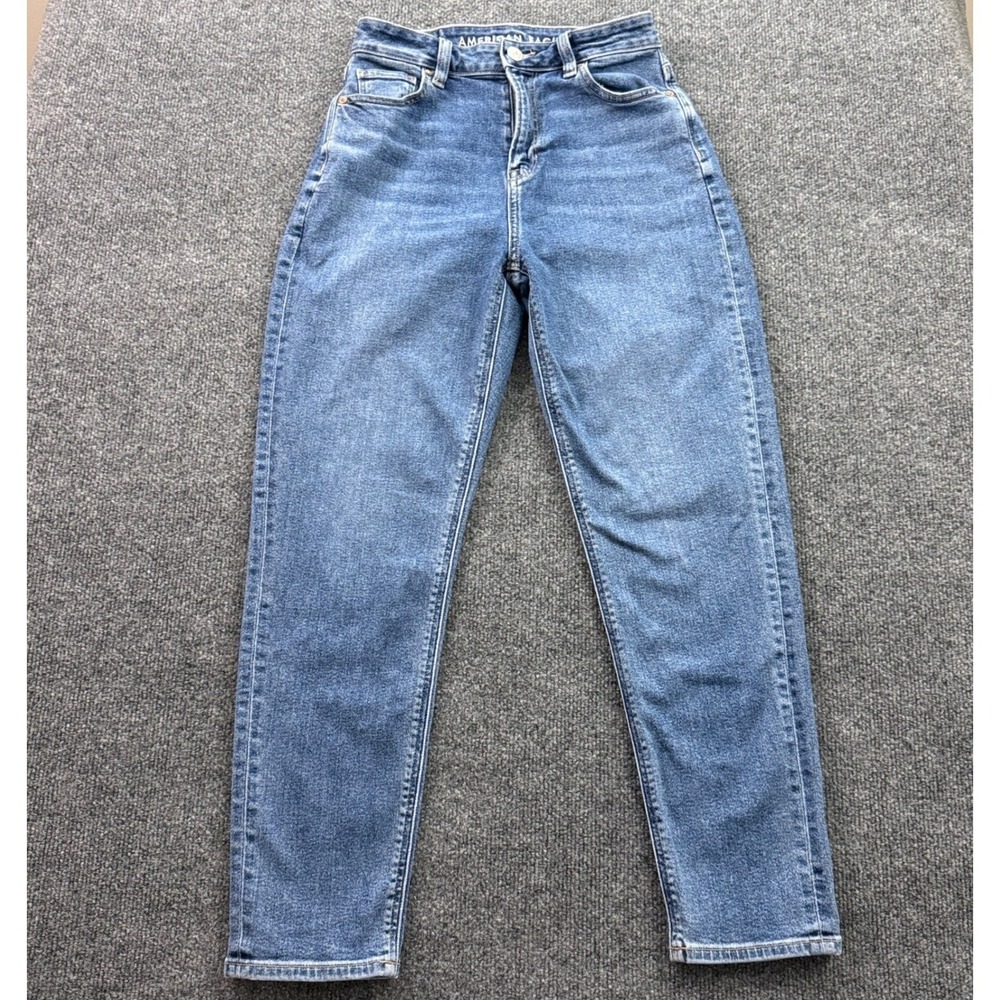 American Eagle Mom Jeans Womens 0 Short High Rise Medium Wash Blue Denim